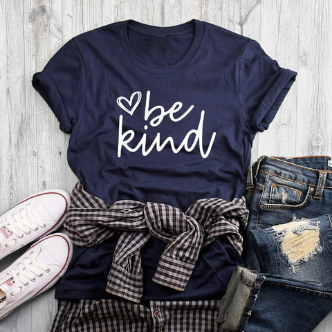 Navy "Be Kind" womens t-shirt