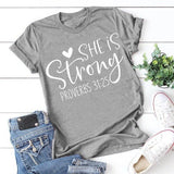 She Is Strong Print T Shirt