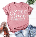 She Is Strong Print T Shirt